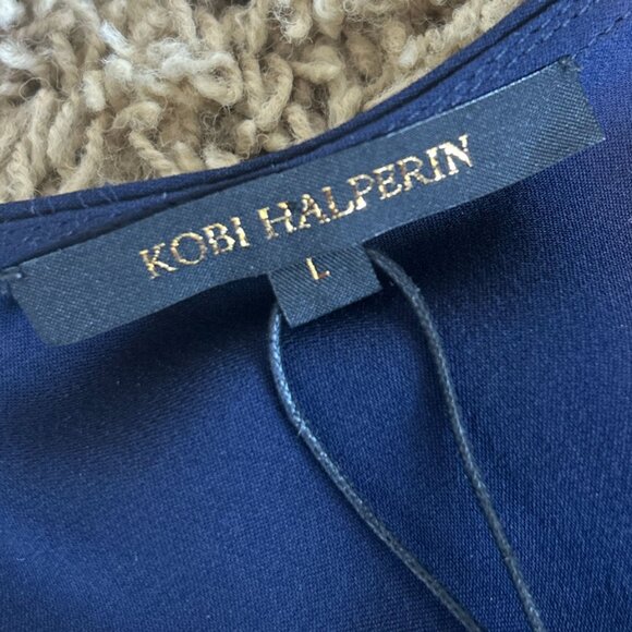 Brand New KOBI HALPRIN 100% Silk Blouse in Navy Blue Size Large Retail $298 NWT - Picture 7 of 7